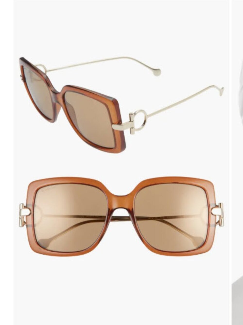 NEW Salvatore Ferragamo Gancio 55mm Square Brown Sunglasses
